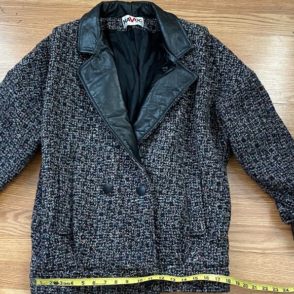 Vintage 80’s  tweed jacket genuine Leather ML - Picture 6 of 14
